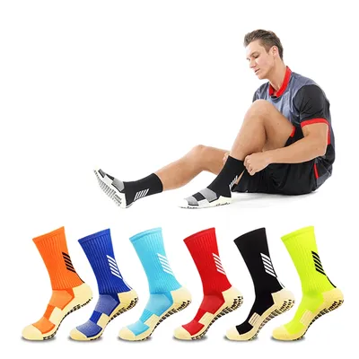 Men Nylon Sweat Absorbing Cushioned Soccer Grip Crew Anti Slip Football Socks