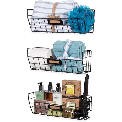Macon Hanging Fruit Basket for Kitchen Organization and Storage, Wall Mounted Metal Wire Baskets Set of 3 Black