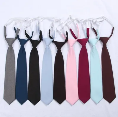 Casual College Style Skinny Plain Knot Free Polyester Buckle Necktie Tie
