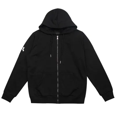 Wholesale 100% Cotton Full Zip up Custom Pullover Black Hoodie for Men