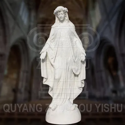 White Marble Stone St Mary Statue Religious Sculpture Garden Decoration