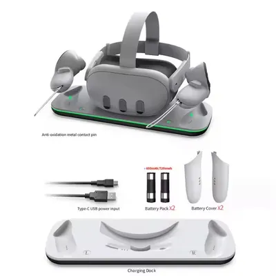 Vr Charging Station for Meta Quest3 Charger Dock Vr Headset Controller Charging Stand with 2 Batteries
