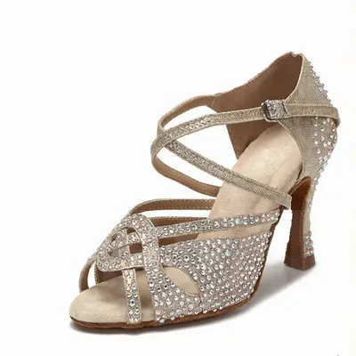 Fa-054 Golden Latin Dance Shoes for Women, Soft Soled Party Dance Shoes