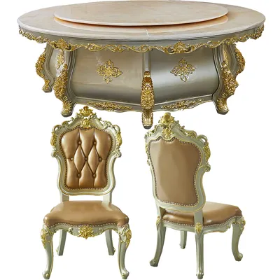 Rotary Wood Dining Table with Leather Chairs in Optional Furniture Color