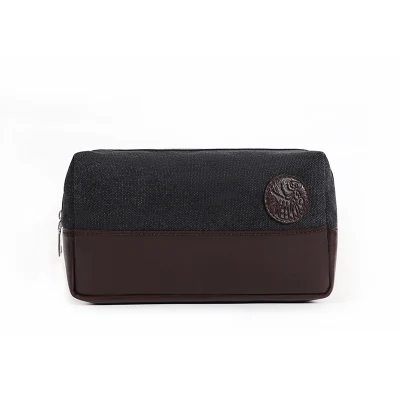 Men's PU and Canvas Travel Large Capacity Multi-Functional Zipper Wash Bag