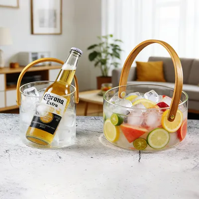 Glass Desktop Storage Bucket Multi-Functional Storage Box Creative Hand Basket for Iced