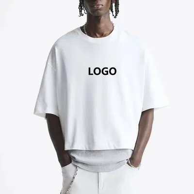 Printing Custom Blank Boxy Cropped Oversized Cotton Heavyweight Plain T Shirt Men