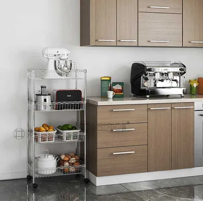 Mobile 4 Tiers Wire Shelf Organizer Livingroom Kitchen Storage Baskets Rack Trolley for Snacks Spices or Fruit
