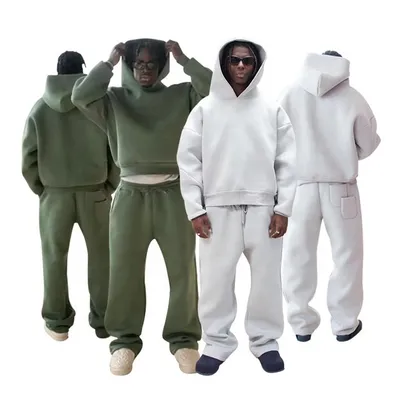 High Quality Custom Sportswear Sports Suits Fleece Hoodie Sweatpants Set Tracksuit Men
