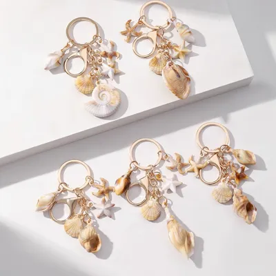 Hot Selling Personalized Simulation Shell Conch Starfish Pentagram Keychain Pendant