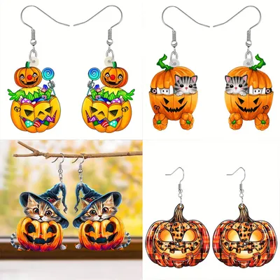 Halloween Women's Acrylic Earrings, Pumpkin Holiday Party Decorations