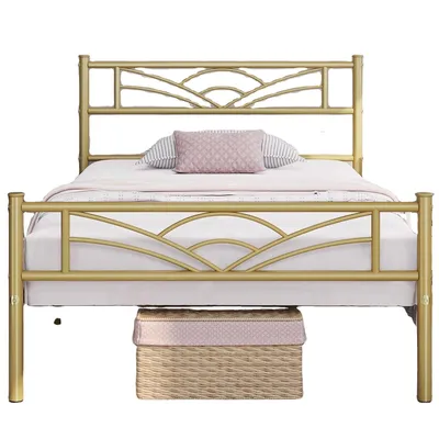 Twin XL Size Bed Frames Metal Platform Bed with Cloud-Inspired Design Headboard/Footboard/Ample Under Bed Storage