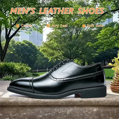 Men's Casual Leather Loafers with Straps, Solid Pattern Rubber Soft Sole Comfortable Walking Shoes, Winter Wedding
