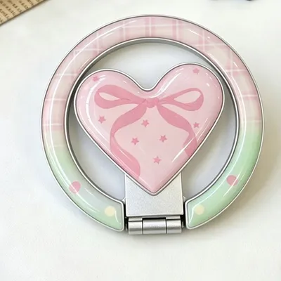Girl Wind Heart-Shaped Mobile Phone Ring Buckle Folding Lazy Magnetic Holder