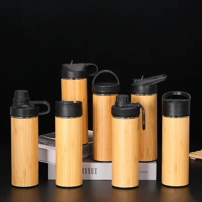 450ml Natural Bamboo Cup Stainless Steel Inner Cup Drinking Water Bottle