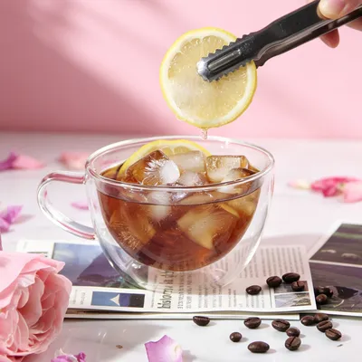 Wide Mouth Double Walled Glass Coffee Mug with Customized Logo Printing