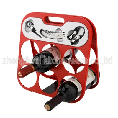 Six Bottle Wine Rack with Wine Gadgets in Red Color (608355-A)