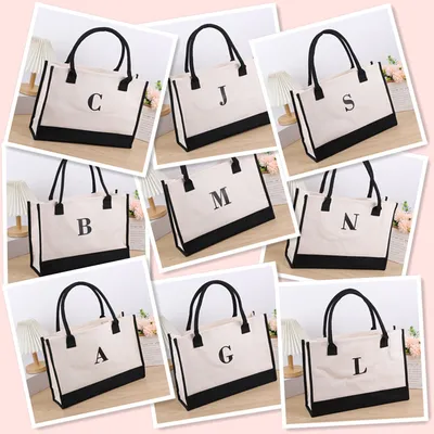 Simple Letters Jute Canvas Tote Bag Linen Gift Shopping Bag