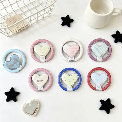 Girl Wind Heart Shaped Mobile Phone Ring Clasp Folding Lazy Magnetic Holder