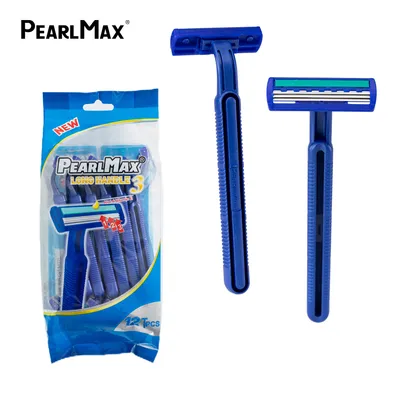 Pearlmax Triple Stainless Steel Blades Razor Fixed Head Plastic Handle Disposable Shaving Razor