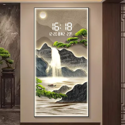 Decoration Welcoming Pine Crystal Porcelain Modern Wall Clock Digital Art Painting