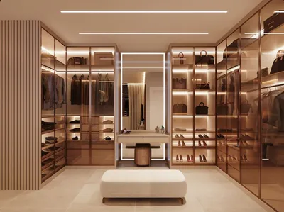 Bedroom Furniture Modern Design Aluminum Frame Glass Door Wooden Wardrobe Walk in Closet
