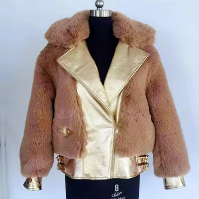 Ladies Faux Fur Leather Jacket Warming Jacket Winter Soft Jacket