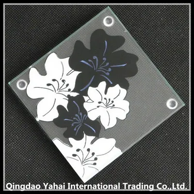 Square Tempered Glass Coaster with Flower Pattern