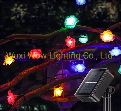 Solar Lamp String 20LED Simulation Rose Flowers Christmas LED Decoration Outdoor Courtyard Garden Light