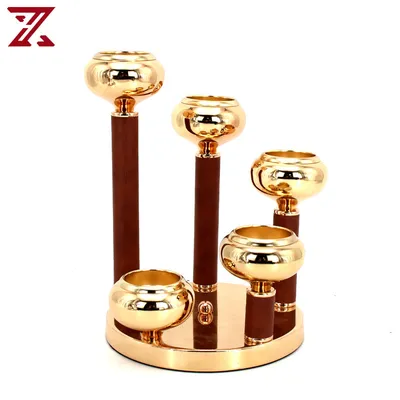 Factory Made Wedding Centerpieces Table Decorations 5 Arms Metal Candle Holder Leather Candelabra