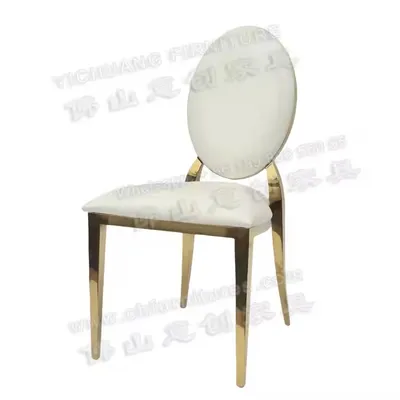 Gold Stainless Steel White Cushion Round Back with Back Pattern Wedding Chairs