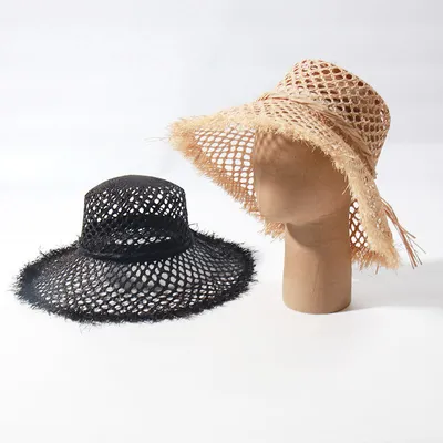 Wholesale Hand Knitted Large Brim Raffia Fashions Straw Hat for Seaside Resort