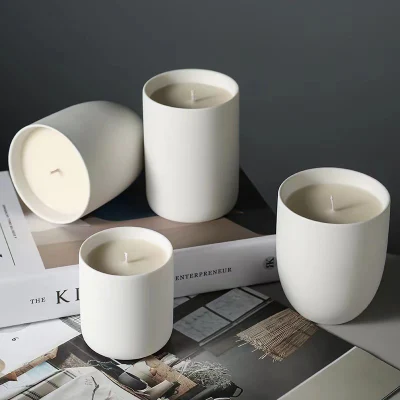 Home Decor Matte White Candle Vessels Ceramic Scented Candler Jar Empty Candle Container