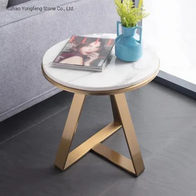 Round End Table Marble Top Stainless Steel Base Side Table