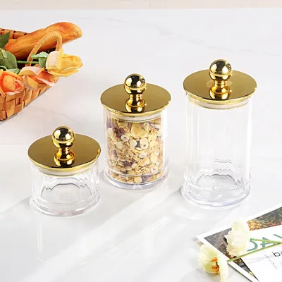 Sealed Jar - Modern Gold Lid Transparent PS Plastic Storage Container