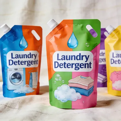 Custom Full Color Printed Spout Stand up Pouch Packaging Bag 2kgs Laundry Detergent Spout Pouch with Handle Storage Bag