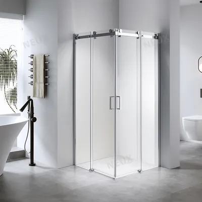 Bathroom Square Double Sliding Door Glass Shower Enclosure with Big Rollers