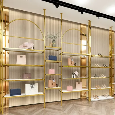 Luxury Modular Floor to Ceiling Retail Display Racks Custom Gold Store Fixtures