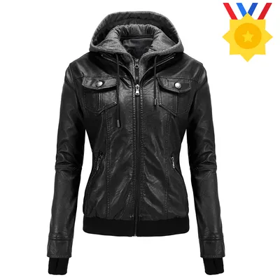 Fashionable Women PU Leather Jacket Lightweight Zipper Hoodie Street Style