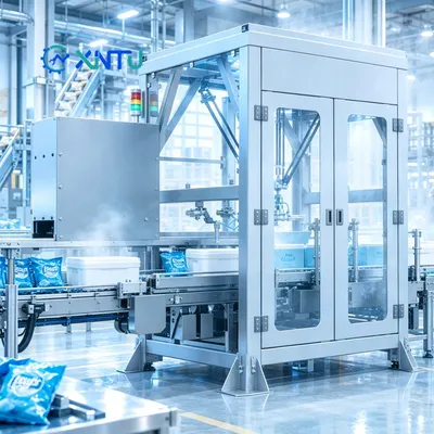 Delta Robot Case Packing Machine with Carton Forming for Food Trays