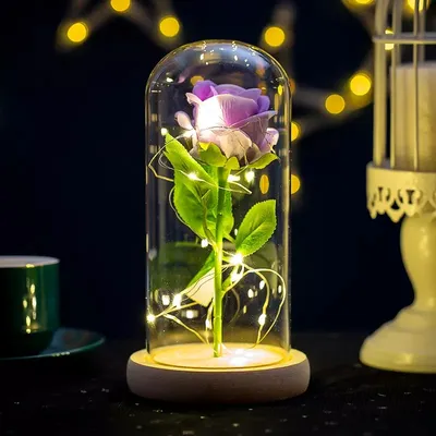 High Quality Gift Rose Flowers Artificial Red Roses in Glass Dome with LED Light Festival Valentine's Day Flowers Artificial