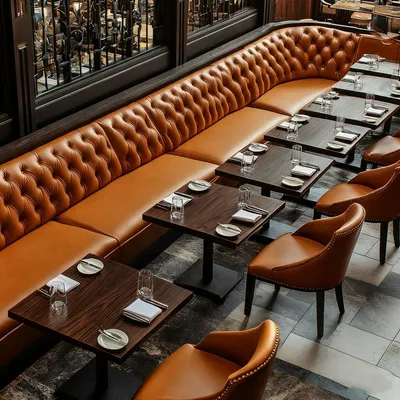 Light Luxury Retro Bar Nightclub Fast Food Furniture Orange Cafe Booth Sofa Tables and Leather Dining Chairs for Restaurant