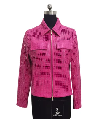 Pink Fashion PU Jacket for Ladies Colorful Fake Leather Clothing