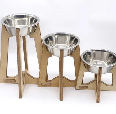Crown High-End Dog Bowl Station Freestanding Wooden Feeder Handmade Fashion Wooden Pet Feeder