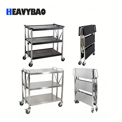 Heavybao Stainless Steel Folding Service Trolley for Restaurant Hotel