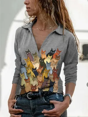 Promotional Custom Quality Long Sleeve Polo Neck Printing Women T Shirt