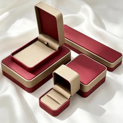 Rounded-Corner Two-Tone PU Ring and Necklace Jewelry Box