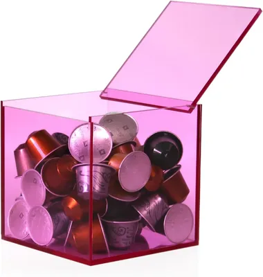 Anti Dust Coffee Capsule Neon Pink Acrylic Storage Box with Flip Lid
