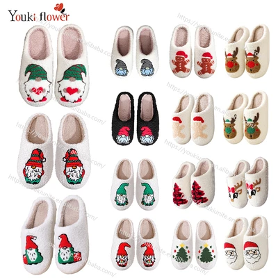 Winter Cute Warm Home Indoor Fuzzy Plush Cotton Gingerbread Reindeer Slippers