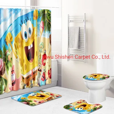OEM Printed Clear PVC White Christmas Mermaid Shower Curtain Bathmat Set